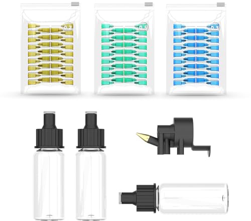 Actekart Airbrush-Düsen und -Flaschen-Set, 150 Einwegnadeln (0,2, 0,3, 0,5 mm) mit 3 Farbflaschen und 1 Sprühmodul, kompatibel mit TK-AB0077/TK-AB0078 No-Clean Airbrush