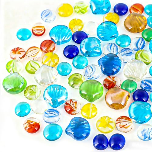 Rdlobu 500 Gramm Glassteine Bunt Edelsteine für Kinder, Muscheln und Kreise | Bunte Glassteine, Muggelsteine Bunt Kinder, Glasnuggets Deko für Aquarium, Vasenfüller, Schatzsuche, Heimdekoration