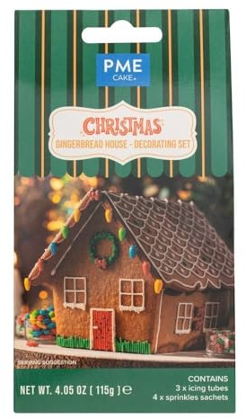 PME Cake Coffret de Décoration Maison en Pain d’Épices de Noël | Glaçage, Vermicelles, Confettis, Nœuds & Cloches (115g)