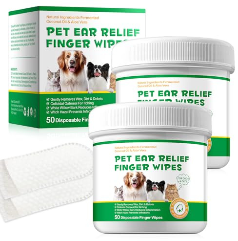 TailaiMei Pet Ear Cleaner Wipes, Dog Ear Wipes Finger for Dogs & Cats, Help Stops Head Shaking, Itching & Waxy Ears, Sooth & Deodorize, Relieve Ear Itching, Pet Supplies, 100 Disposable Wipes