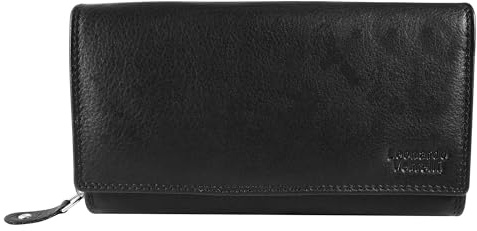 LEONARDO VERRELLI Geldbörse für Damen aus Leder in Schwarz, Geldbeutel mit Druckknopf in 9,8 x 17,5 x 3,8 cm