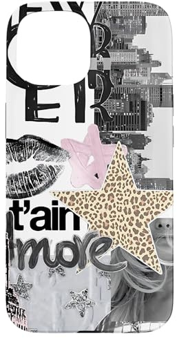 Hülle für iPhone 15 New York Collage Discokugel Leopard Star Trendy Aesthetic