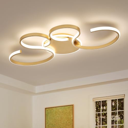 Modern LED Deckenleuchte, 77.5cm Ringförmige Deckenlampe für Wohnzimmer | Gold, Gehäuse aus Metall und Acryl, 4000K Neutralweiß, 3500 lm, 48 W, geeignet für Schlafzimmer, Esszimmer und Küche