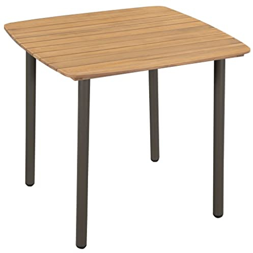 QJBSAVVA Gartentisch 80x80x72 cm Esstisch aus Akazienholz Massiv und Stahl - Quadratischer Holztisch für Garten Terrasse und Balkon - Industrial Design Küchentisch Geölt