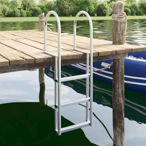 Kaloriko Escalera de 3 peldaños de aluminio plateado 45 x 11,5 x 134 cm antideslizante escalera de baño para barco, puente, piscina y yate con fijación estable como ayuda de entrada
