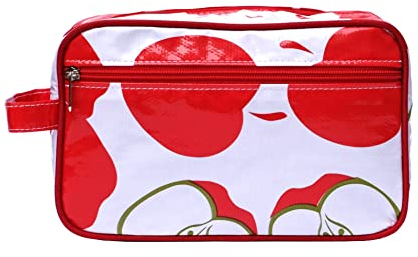 Wasserabweisende Kosmetiktasche, Kulturtasche, Waschtasche, für Reise und Urlaub, aus Wachstuch Manzanas, Handarbeit