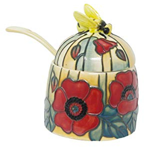 Old Tupton Ware Honey Pot With Spoon Jam Jar 1359 Preserves Yellow Red Poppy