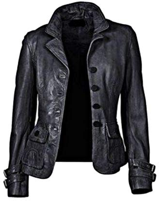 brandMe Women's Leather Jacket Pure Soft Lambskin Peacoat Leather Blazer PC06 (Large) Black