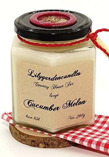 Lilygardencandles Duftkerze im Duft Cucumber Melon (Grune Gurke Honigmelone) Sojawachskerze Country House Jar Large mit Einer Brennzeit von 65+ Stunden
