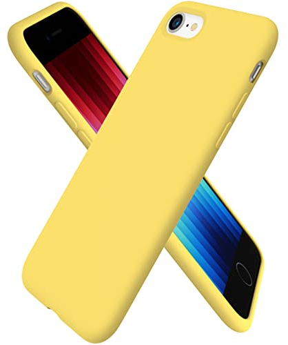 ORNARTO Full Body Liquid Silicone Case Compatible with iPhone SE (2022) 4.7 inch, iPhone SE (2020),iPhone 8,iPhone 7,Slim Liquid Silicone Soft Gel Rubber Cover with Microfiber Lining-Lemon Yellow