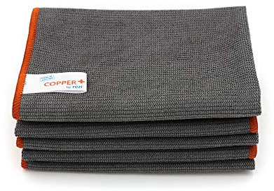 Copper Plus Tuch 38x38 grau - 5er Set, Profi Microfasertuch mit Kupfer, hygienisch, antibakteriell und antiviral, für Ordinationen, Praxisräume und alle anspruchsvolle Oberflächen