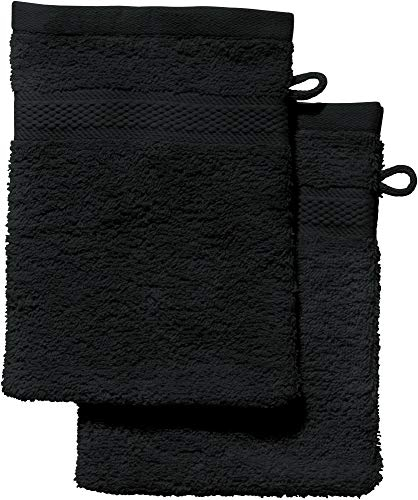 REDBEST Waschhandschuh 2er-Pack Chicago schwarz Größe 15x21 cm - saugstark, strapazierfähig, ideal für Reisen, Sport (weitere Farben)