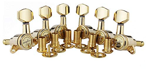 Guyker Guitar Locking Tuners (3L + 3R Handed) - 1:18 Lock String Tuning Key Pegs Machine Head with Hexagonal Handle Replacement for ST TL SG LP Style Electric, Folk or Acoustic Guitars - Golden