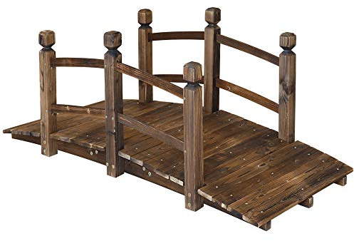 5FT Wooden Garden Bridge Arch Stained Finish Footbridge Decorative Backyard Bridge with Double Safety Railings Outdoor Lawn Pond Bridge Walkway for Garden Yard Patio Courtyard Farm Stream Creek