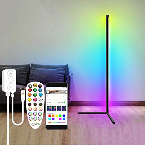 QJUZO RGB Stehlampe Wohnzimmer mit Fernbedienung und App-Steuerung, LED Stehleuchte Dimmbar und Farbtemperaturen, Musik Sync Standleuchten für Wohnzimmer, Schlafzimmer, Büro, Kneipe, Hote