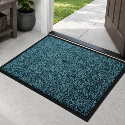 Mibao Schmutzfangmatte für drinnen und draußen, 60 x 120 cm, Blau-Schwarz, waschbare Barriere-Fußmatte, robuster, Rutschfester Eingangsteppich, Schuhabstreifer, super saugfähige Haustürmatte