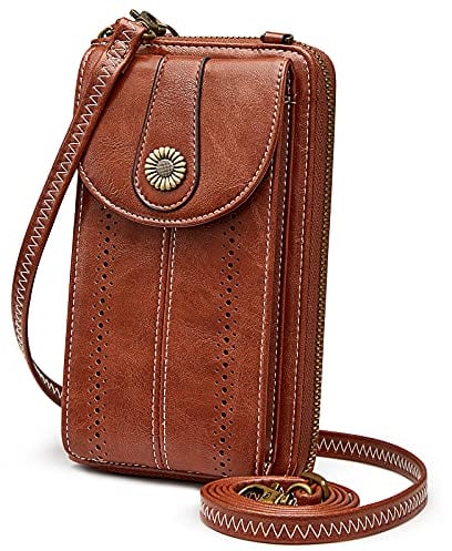 S-ZONE Femme Sac à bandoulière pour Téléphone Portable en cuir PU Avec Blocage RFID étui de Téléphone Portable Vintage avec Fentes pour Téléphone Portable de Moins de 6,7