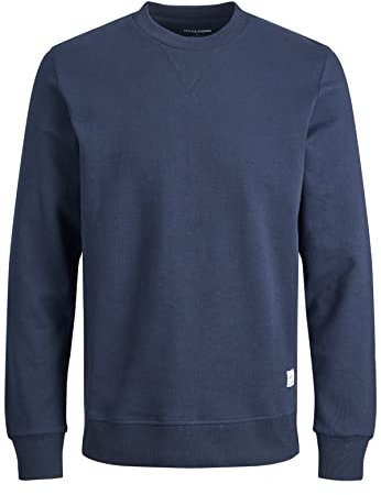 JACK & JONES Herren Basic Sweater | Langarm Sweatshirt Rundhals Pullover | Einfarbiger Jumper JJEBASIC, Farben:Blau, Größe Pullover:L