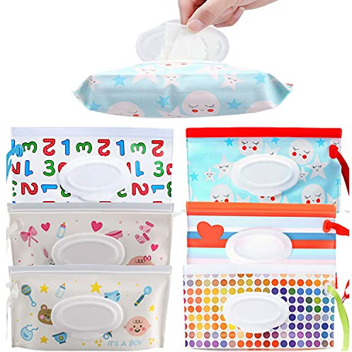 6 sacchetti per salviettine umidificate, riutilizzabili, ricaricabili, per salviettine umidificate, per bambini