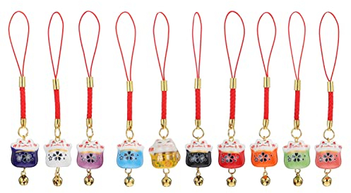 Garneck Lot de 10 porte-clés en forme de chat porte-bonheur - Style japonais - Maneki Neko - Porte-clés - Porte-monnaie - Sac à main - Décoration - Cadeau aléatoire