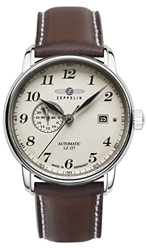 Zeppelin Herrenuhr mit Lederband Serie LZ127 GRAF Automatik 24 Stunden Datum 8668-4