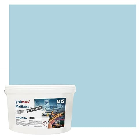 Preismaxx Mattlatex Farbe für Innen urban colors, bunte Wandfarbe Latexfarbe matt, blau, maledivenblau, maldives blue 10L