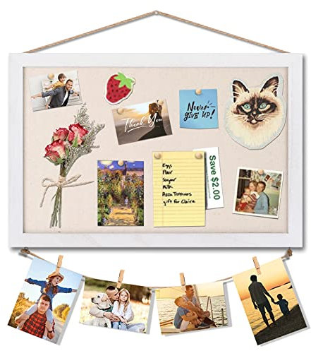 Miratino Korktafel Pinnwand, 40,6 x 27,9 cm, weiße Leinenkork-Tafeln für Wände mit weißem Rahmen, Pinnwand, Sichttafel für Zuhause, Küche, Schule, Büro, Dekoration