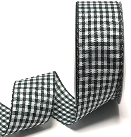 s.dekoda Schleifenband 25m x 40mm Grün - Weiß Karoband kariert Vichykaro Dekoband ohne Draht