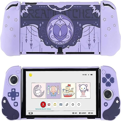 GeekShare Schutzhülle für Switch OLED, harte, schlanke Hülle für Switch OLED-Konsole, weiche Silikon-Schutzhülle für Joycon – lila Sternflügel