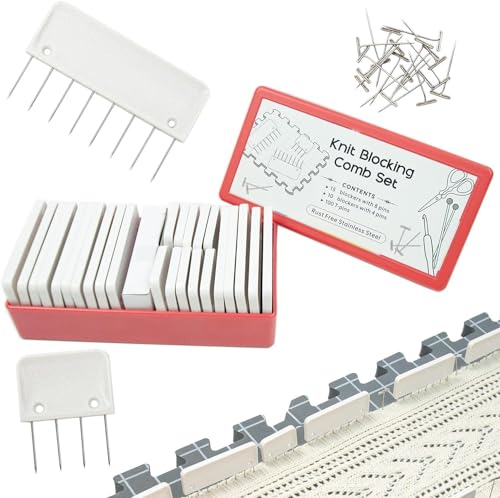 Fyearfly Strick Blockierkämme Set,Gebogene Strickblockierkämme,Mit 25 Stücke Kammnadeln Und 100 T-Nadeln Stricken Zubehör Set Für Strick HäKel Und Handarbeitsprojekte
