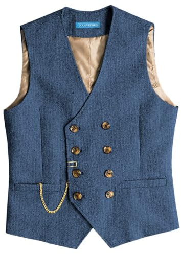 Solovedress Gilet da uomo vintage in tweed, doppiopetto, per matrimonio