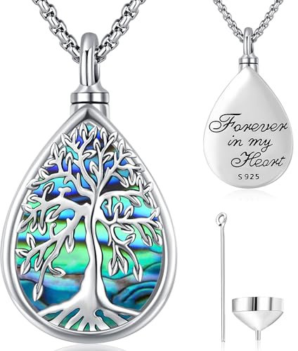 Aniu Collar De Urna Árbol de La Vida para Cenizas, Colgantes para Cenizas Árbol de La Vida Plata de ley 925, Colgantes Relicario para Cenizas Humanas Difuntos, Colgantes Urna para Cenizas Mujer