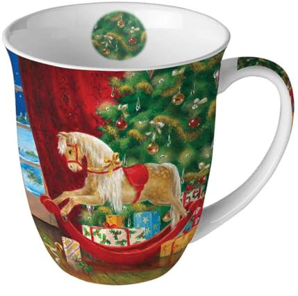 Ambiente Tasse Kaffeetasse Teetasse Becher Mug 0,4 l Fine Bone China Porzellantasse Weihnachten Advent Schaukelpferd wooden rocking horse