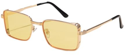 WDZAYXC Klassische Rechteckige Sonnenbrille Retro Metallrahmen Gläser Vintage Rechteck Sonnenbrille für Damen und Herren(Gold/Gelb)
