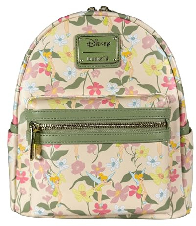 Loungefly Disney Peter Pan Tinkerbell Floral Womens Double Strap Shoulder Bag Purse, Green, M