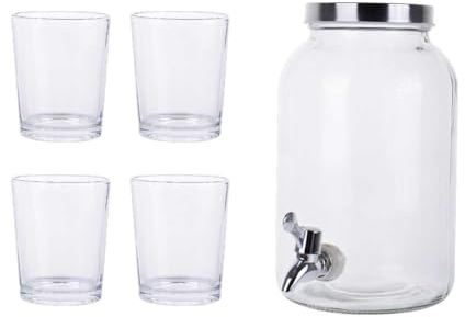 Bote cristal con grifo y 4 vasos 3 Litros