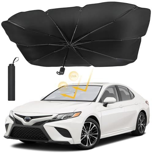 JOYTUTUS Parasol Coche Delantero, Parasol Plegable Coche Anti UV Rayos, Parasol Coche Sombrilla Paraguas Diseño Patentado UE, Paraguas Parabrisas Mayoría de Coches, SUV, Camiones(137 * 79)