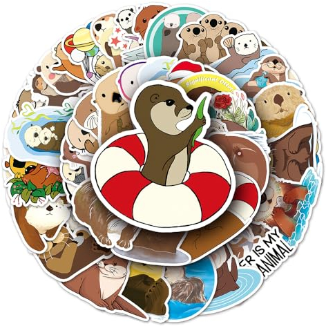 Otter Stickers for Boys Girls Kids Teens, Lovely Cartoon Waterproof Vinyl Stickers for Phone Laptop Flasks Water Bottle Luggage Scrapbook Cup Bike Car Notebook, Cute Animals Decals Pack[Otter-50Pcs]