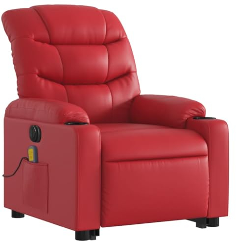 vidaXL Massagesessel, Sessel mit Aufstehhilfe Elektrisch, Relaxsessel mit Liegefunktion Vibrationsfunktion, Fernsehsessel Liegesessel Aufstehsessel, Rot Kunstleder