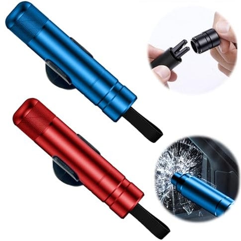 Ninnyi Safety Hammer Glass Breaker for Car Windows, Safehammer for Emergency Escape (Blue+Red)