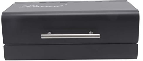 NNXHWY Metal Bread Bin, Large Capacity Save Countertop Space Bread Storage Container with Clamshell Door for Home Kitchen Office(Black Grey)