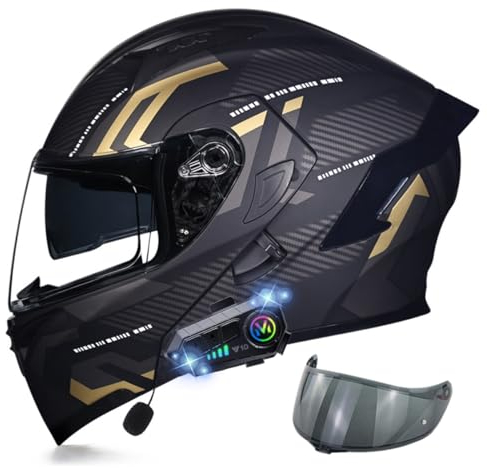 RQTEUYE Motorradhelm Klapphelm mit Bluetooth, ECE Zertifiziert Integralhelm mit Doppelvisier, mit Eingebautem Mikrofon für Automatische Reaktion, für Erwachsene Frauen Männer (21.6-24.4in)