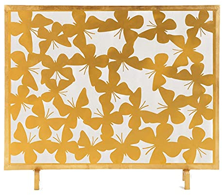 LIDDFAFA Kaminschirme, kunstvoller Feuerschutz für Feuerstelle, einteiliger Eisen-Feuerschutz, Funkenflammenbarriere mit Schmetterlingsdekor, für den Einsatz im Innen- und Außenbereich