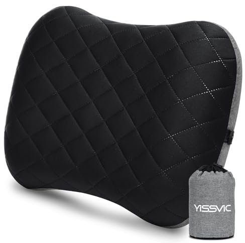 Yissvic Aufblasbares Kissen Camping Kissen Reisekissen Nackenkissen Ultraleicht mit Abziehbarem Kissenbezug für Camping Wandern Outdoor Schwarz
