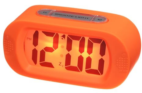 sourcing map Runder elektronischer Wecker, Orange Digitaler Wecker für Schlafzimmer mit USB-Ladeanschluss, einstellbare Lautstärke, dimmbar, Schlummerfunktion, 12/24H
