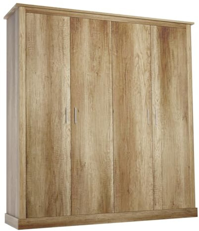 amuéblate online - Armario 4 Puertas Batientes con Altillo Modelo Florida para Dormitorios de Matrimonio o Individuales, Color Cañón, Medidas: 196 cm (Ancho) x 208 cm (Alto) x 54 cm (Fondo)