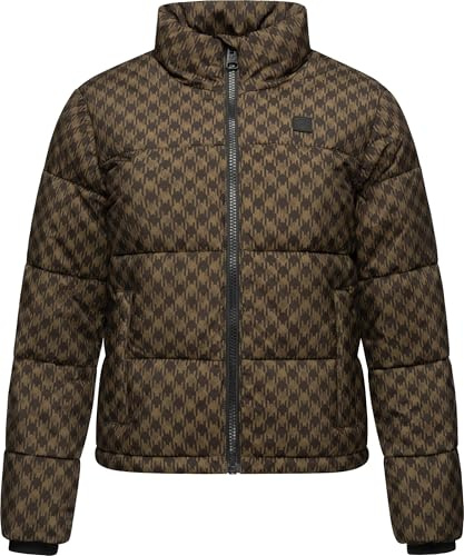 Ragwear Damen Steppjacke warme Winterjacke wasserdicht kurz mit angesagtem Hahnentritt Muster Serah Print YOUMODO Brown Gr. S