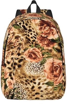 ESASAM Gestreifter Leinen-Rucksack mit Leopardenmuster, stilvoller und langlebiger Canvas-Rucksack, Schwarz , M