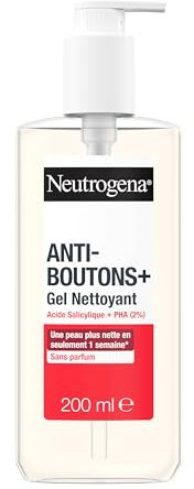 Neutrogena, Gel Nettoyant Anti-Boutons plus Acide Salicylique plus 2% Pha (200 ml) – Soin Visage Anti-Boutons Non Comédogène et Non Gras – Nettoyant Visage pour Peaux à Tendance Acnéique sans Parfum