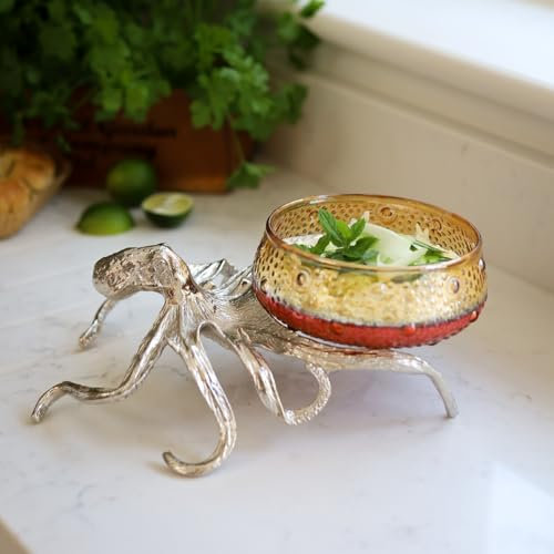 Culinary Concepts London Octopus Holder with Large Red Amber Glass Bowl